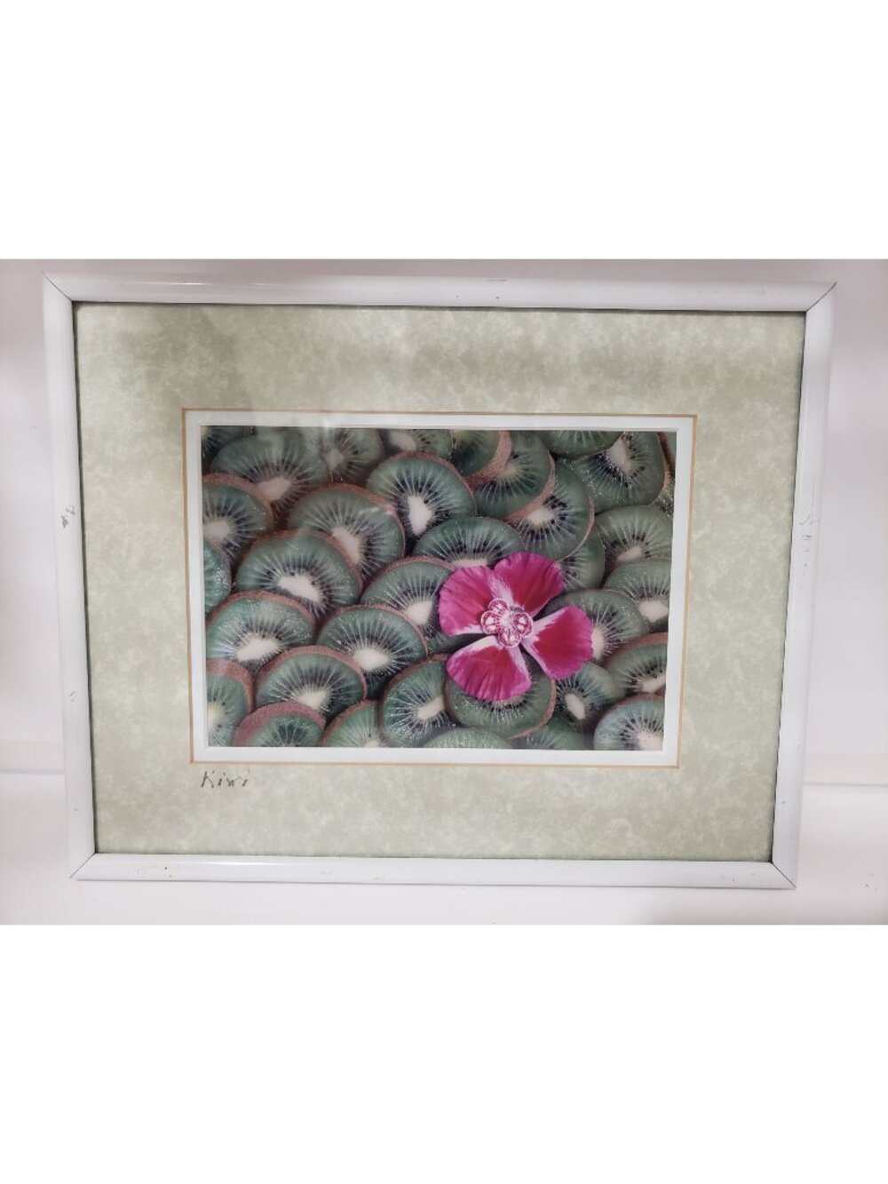 Kiwi Fruit Pink Flower Matted Framed Photograph Wall Decor White Frame 8x10